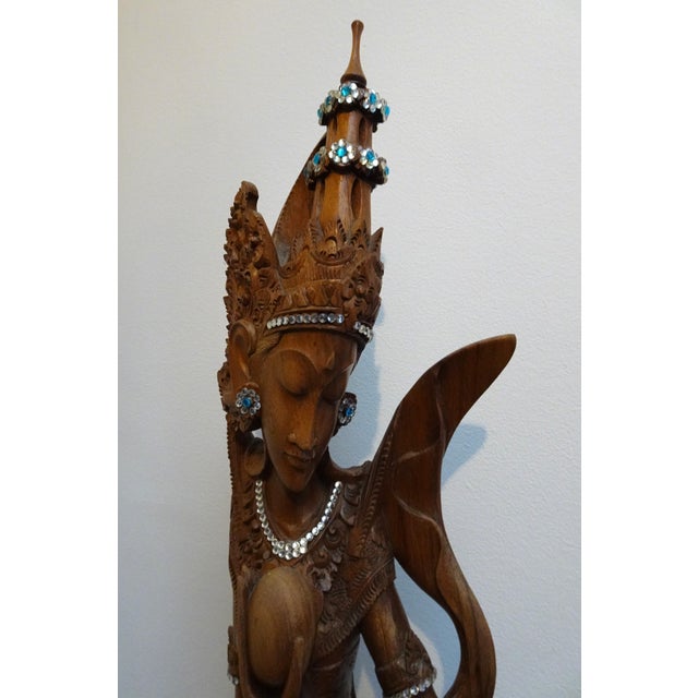Large Balinese Hand-Carved Coromandel Wooden Sculpture of Dancer, Indonesia, 1920s-1940s For Sale - Image 4 of 18