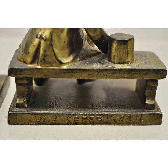 Bronze Antique w.v. Egbert Co Seated Abraham Abe Lincoln Metal Bronze Bookends For Sale - Image 8 of 10
