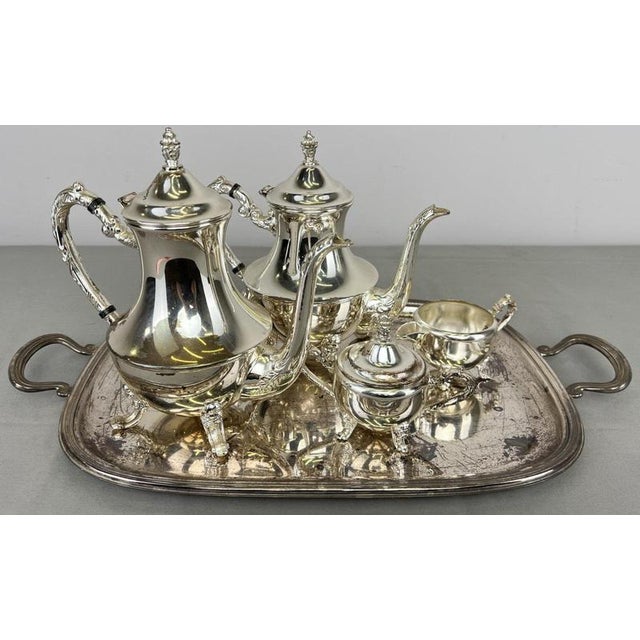 Vintage French Style Coffee Serving Tray with Pot, Set of 5 For Sale - Image 3 of 18