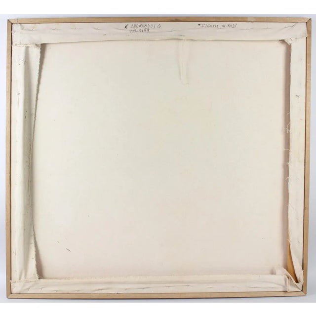 White Midcentury Modern Abstract Painting, Titled Figures in Red, Framed, by Rosemarie Cherundolo, 1970s For Sale - Image 8 of 8