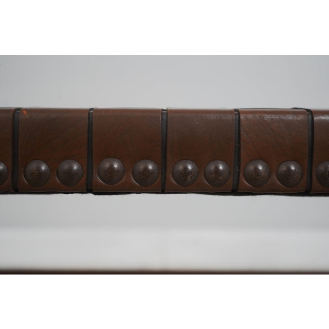 Stickley Mission Oak Leather Woven Seat Bench For Sale - Image 10 of 15