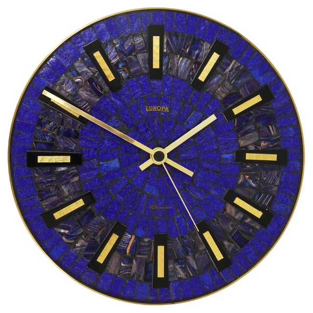 Modern German Blue Mosaic Wall Clock, 1950s For Sale