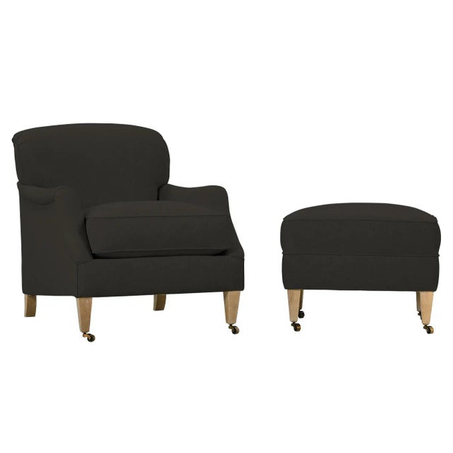 Alcott Ottoman, Charcoal Linen For Sale - Image 4 of 8