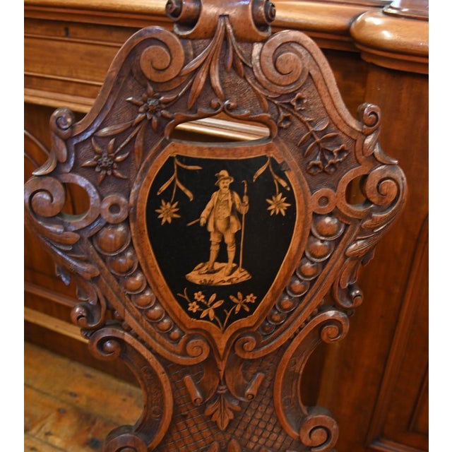 19th Century Set of Black Forest Hall Chairs in Carved Walnut, 1840s For Sale - Image 5 of 8