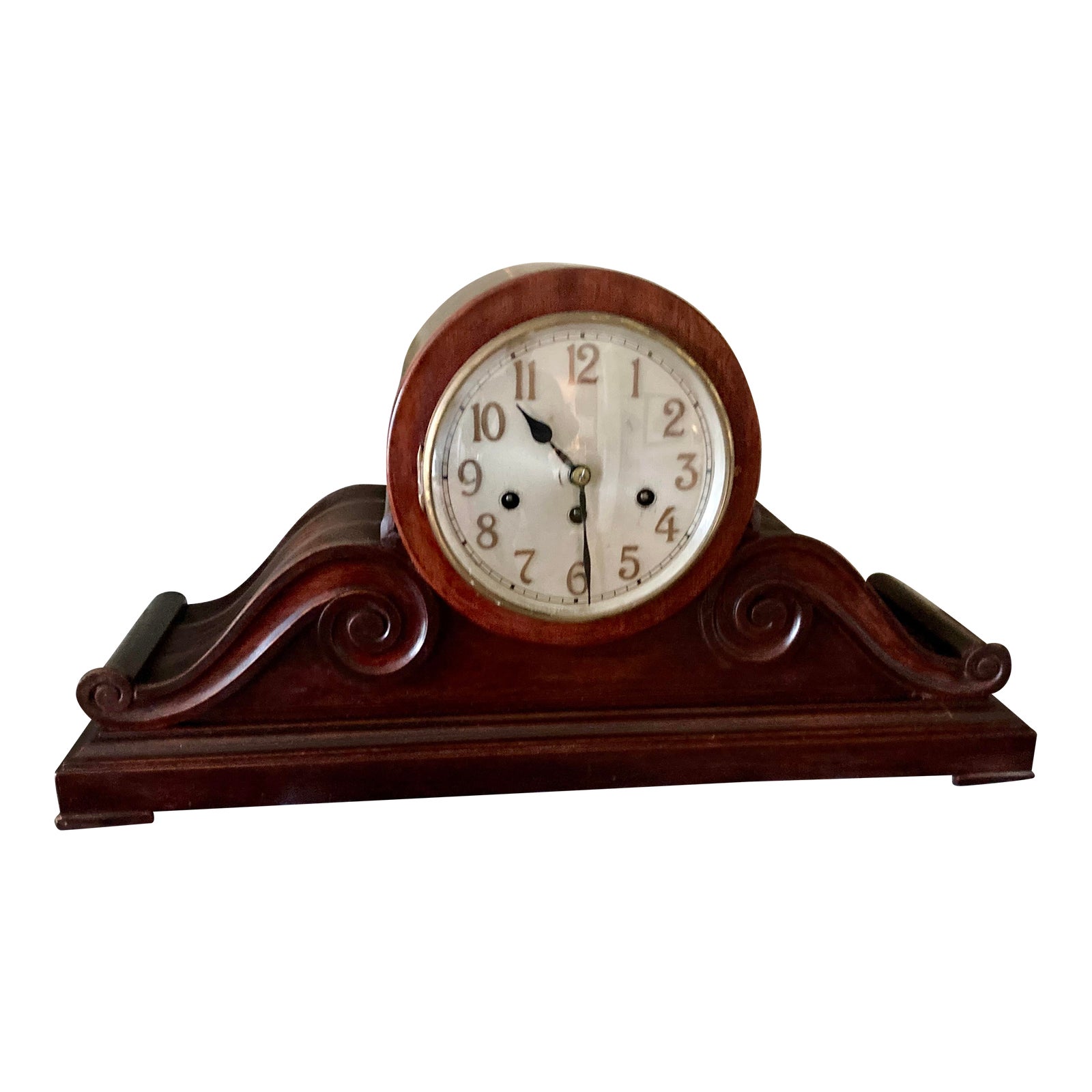1930s German Junghans “Humpback” Mahogany Tambour Mantel Clock