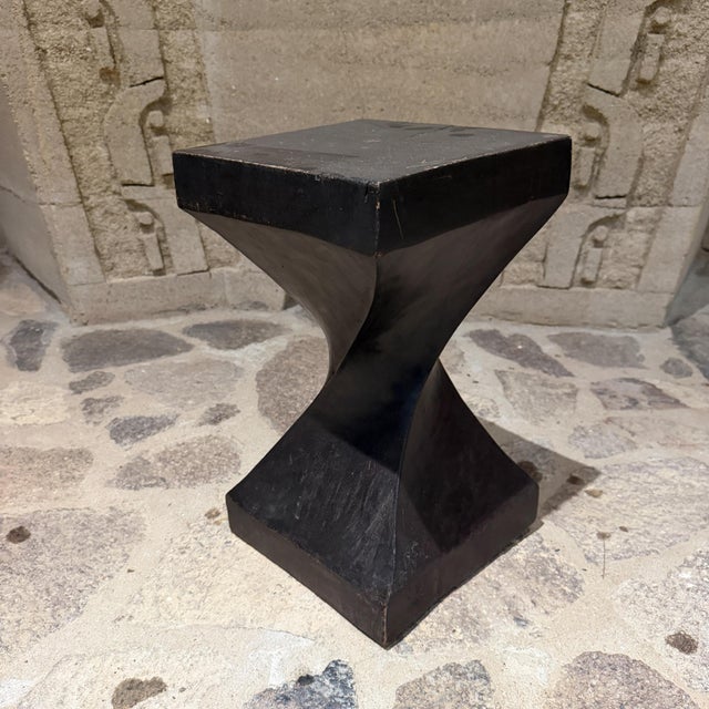 1970s Sculptural French Club Stool Modern Twist Solid Mahogany Block For Sale - Image 11 of 12