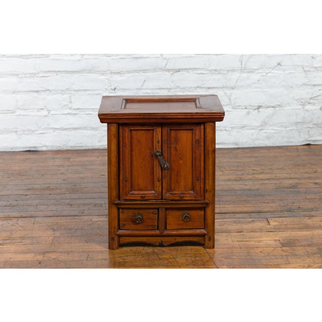 Brown Early 20th Century Chinese Elmwood Bedside Cabinet with Scalloped Apron For Sale - Image 8 of 13