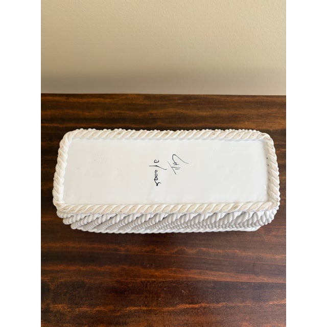 White French Country White Ceramic Woven Rope Cachepot Basket For Sale - Image 8 of 8