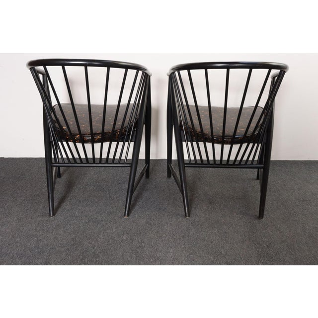 Wood Pair of Swedish Modern Ebonized Beechwood Sunfeather Arm Chairs by Sonna Rosen For Sale - Image 7 of 18
