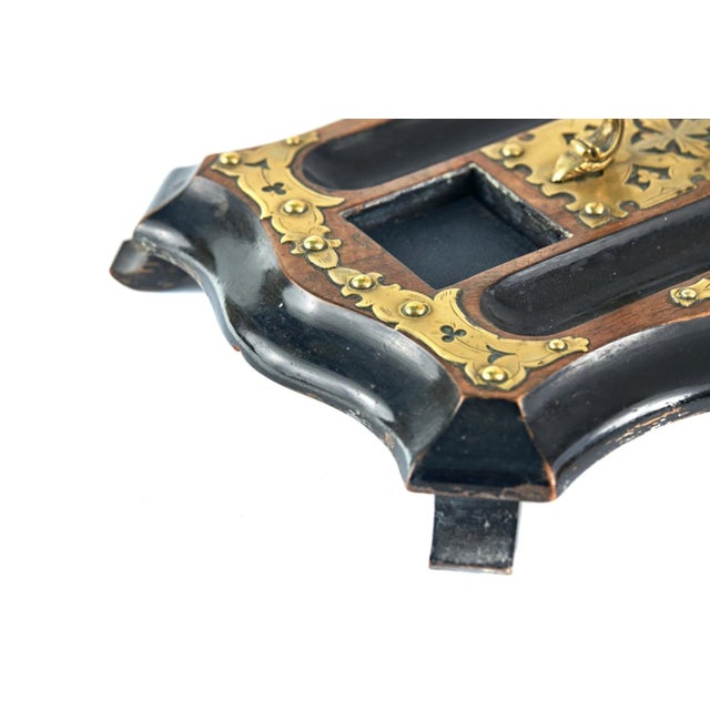 Antique Victorian Walnut & Ebonised Brass Mounted Inkstand, 1860 For Sale - Image 6 of 8