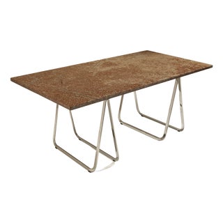 Vintage Gotland Limestone Table on Chrome Trestles, Sweden, 1970s For Sale