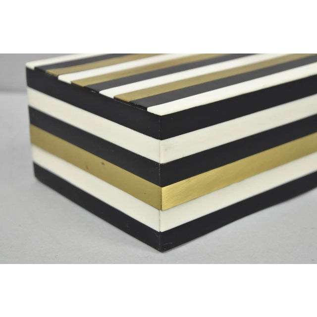 Late 20th Century Modern Black White & Gold Bone & Brass Inlay Jewelry Trinket Box by Current Home For Sale - Image 5 of 17