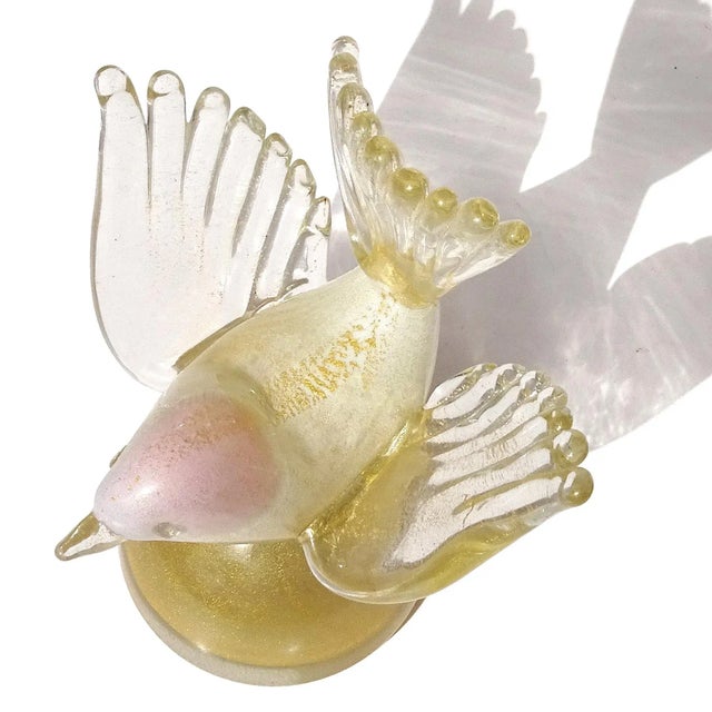 Murano Murano Vintage Barbini Pink Head White Heavy Gold Flecks Italian Art Glass Bird Figure Paperweight For Sale - Image 4 of 7