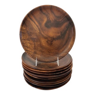 VTG Acacia Wood 10” Dinner Plates. Set of 10 For Sale