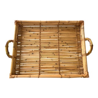 Large Vintage Bamboo Serving Tray For Sale