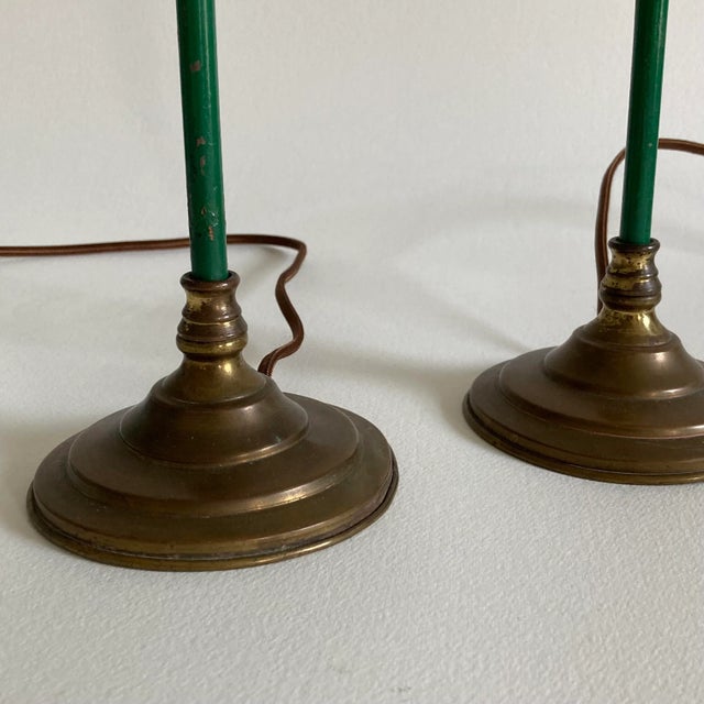 Vintage Mid 20th Century Hunter Green Metal Table Lamps - a Pair For Sale - Image 9 of 12