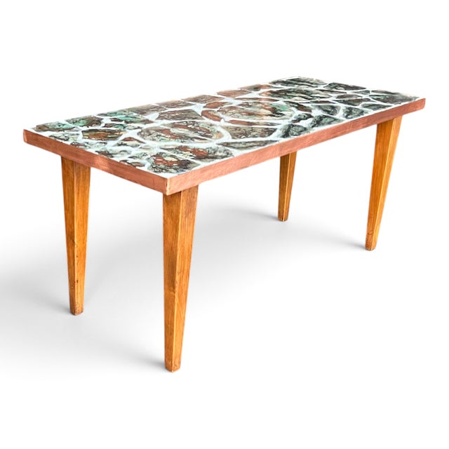 Mid-Century Modern Brecciated Marble Coffee Table With Copper Flat Moulding Frame For Sale - Image 15 of 17