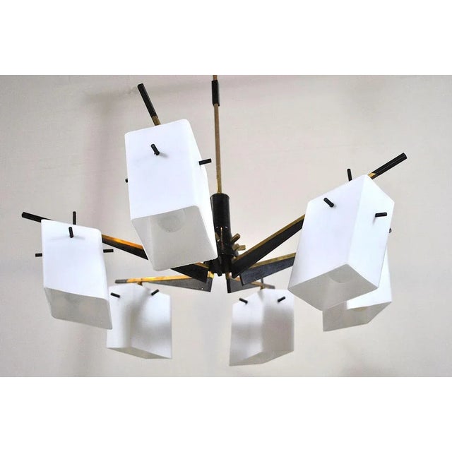 Brass, Wood, and Opaline Glass Pendant Lamp by Stilux, 1960s For Sale - Image 10 of 14