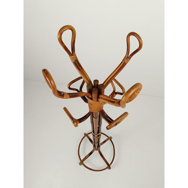 Wood Mid-Century Bamboo Cane & Rattan Coat Rack Stand, Italy, 1950s For Sale - Image 7 of 18
