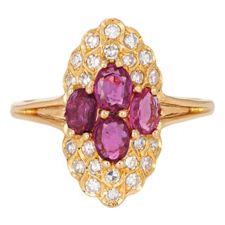 80s Portuguese Ruby Diamond Ring 19k Yellow Gold Cocktail Sz 10.5 Fine Jewelry For Sale