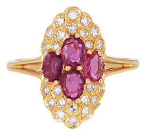 80s Portuguese Ruby Diamond Ring 19k Yellow Gold Cocktail Sz 10.5 Fine Jewelry