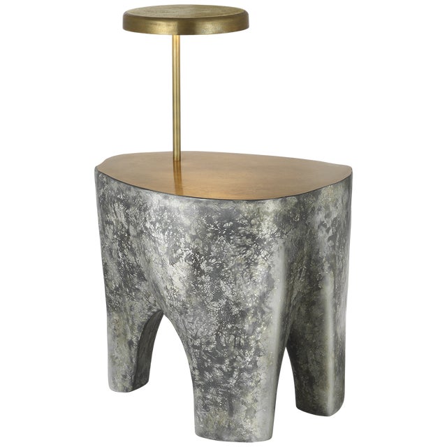 Modern Anne-Marie Barton by Visual Comfort Signature Lega 36" Sculpted Side Table Reading Floor Lamp in Eclipse with Museum Brass For Sale - Image 3 of 3