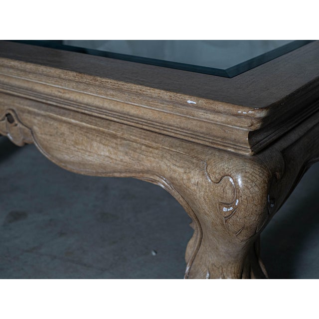 Late 20th Century Vintage Marge Carson Carved Wood Glass Top Coffee Table For Sale - Image 5 of 8