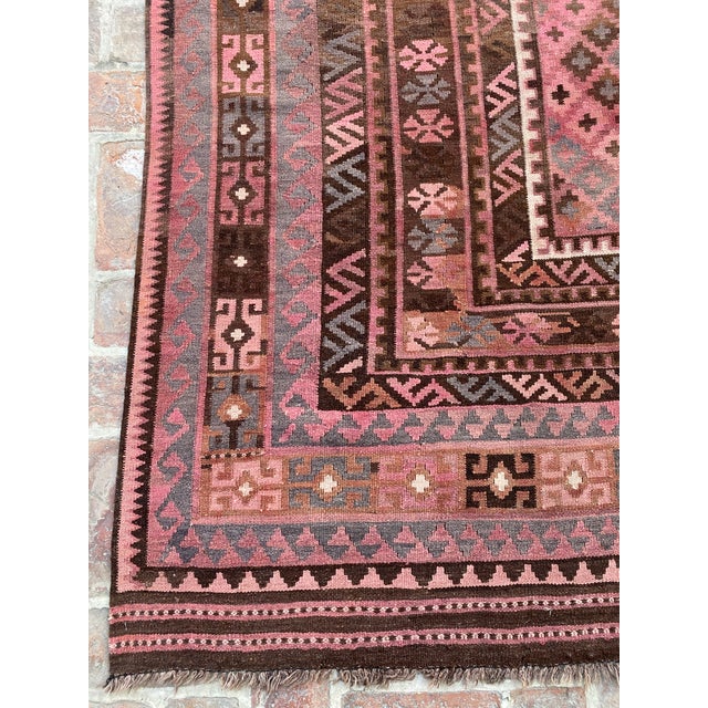 Maimana Kilim Gallery Rug, Handwoven Wool, 8x16, Rose & Chocolate For Sale - Image 11 of 11