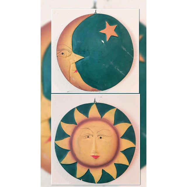 1960s Vintage Mexican Moon and Sun Folk Wall Art Plaque For Sale - Image 5 of 8