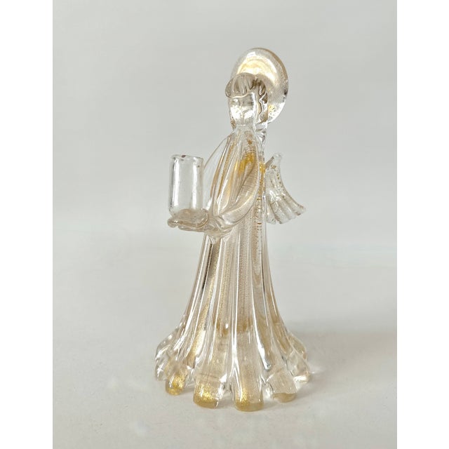 Single Murano Glass Clear and Gold Infused Angel Candle Holder For Sale In Cincinnati - Image 6 of 14