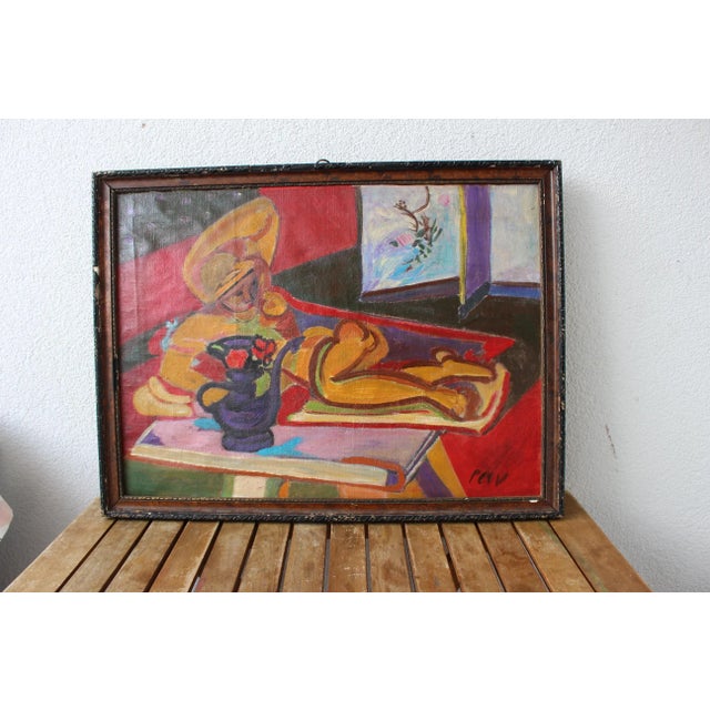Mid-Century Modern Composition, Oil Painting, 1950s, Framed, in Flawless conditions. Designed 1950 to 1959