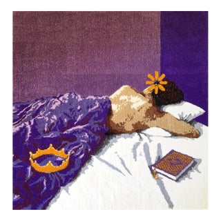 Cedric Vu "I Love Machiavelli" Tufted Yarn Figurative Portrait, Purple Bed, Gold Crown, Contemporary California Textile Art, Pop Art, 2025 For Sale