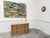 High-quality solid oak, a marble top in perfect condition, in soft beige tones, and ample storage: this 1900s shop counter...