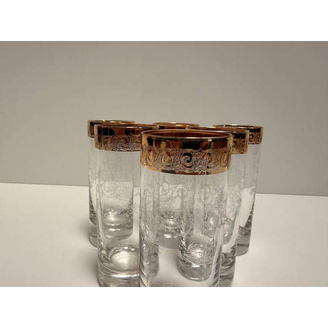 Murano Glass Medici Gold Rim Long Drink Glass Set, 1970s, Set of 6 For Sale - Image 4 of 11