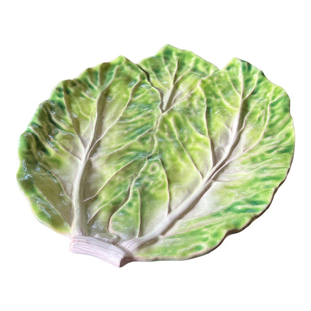 Vintage Italian Majolica Lettuce Leaf Dish, Circa 1990s For Sale