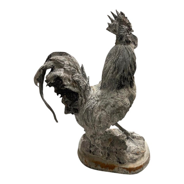 Vintage Cast Iron Country Rooster Garden Statue For Sale