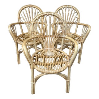 Vintage Armchairs in Rattan, 1970s, Set of 3 For Sale