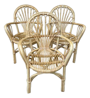 Vintage Armchairs in Rattan, 1970s, Set of 3