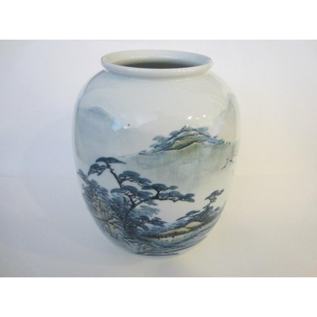 White Monumental Chinoiserie Botanical Japanese Scenic Baluster Vase With Calligraphy Signature For Sale - Image 8 of 16