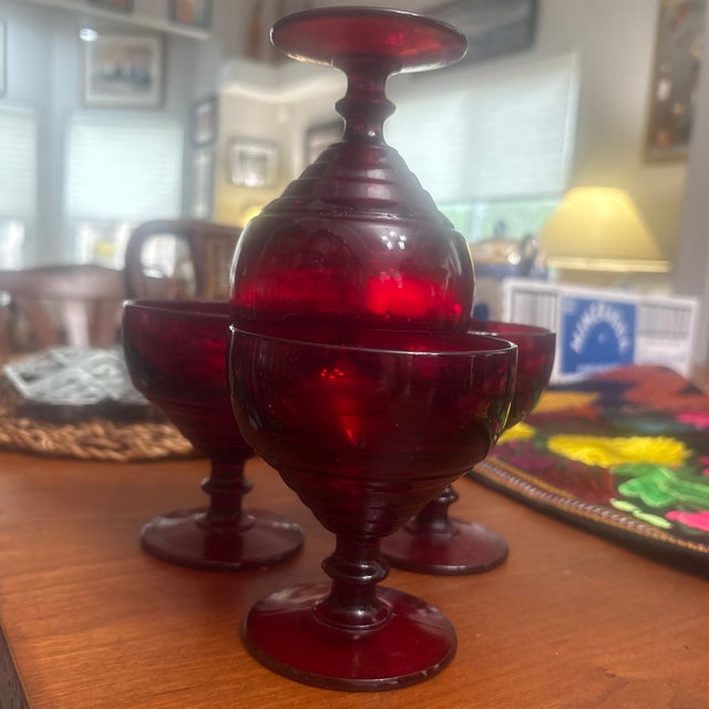 Paden City Royal Ruby Art Deco Goblets in the The "Pennyline" pattern that was created between 1931-1951 by the Paden City...