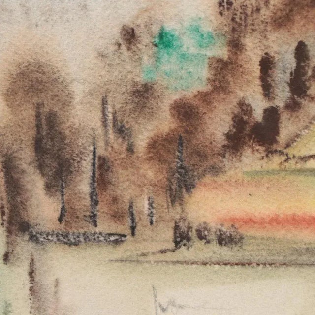 Paper Original Vintage Signed Yngve H. Olsen Landscape Watercolor Painting For Sale - Image 7 of 10