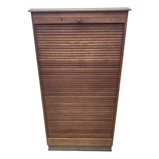 Oak and Veneer Roll-Top Filing Cabinet, 1950s For Sale