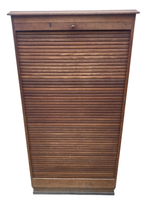 Oak and Veneer Roll-Top Filing Cabinet, 1950s