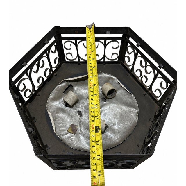 Vintage Spanish Revival Style Hexagon Wrought Iron Flush Mount Light Fixture For Sale - Image 4 of 6