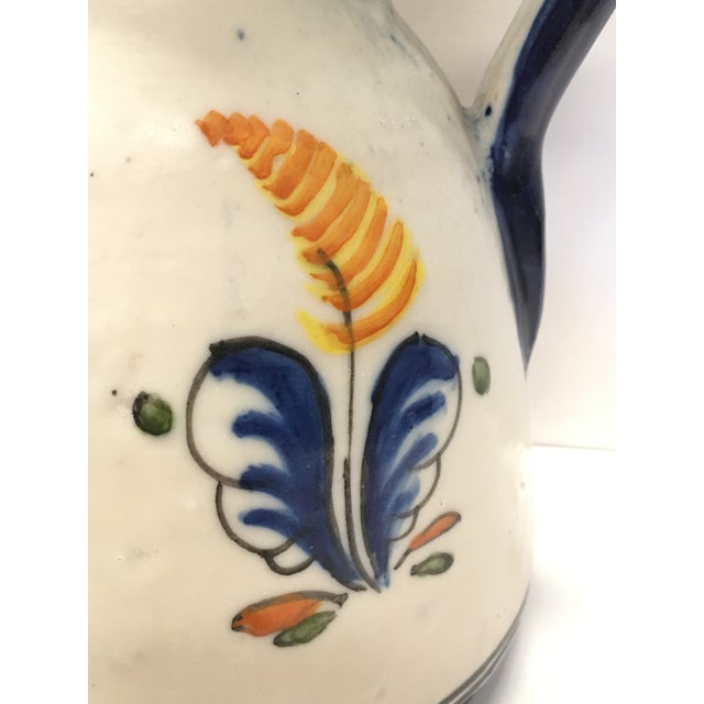 19th Century French Glazed Terracotta Pitcher Handmade & Hand-Painted For Sale In Miami - Image 6 of 8