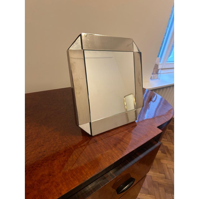 Italian postmodern vanity silver metal table mirror Italy 70's of XXct Dimensions : 34 x 34 x 2 cm