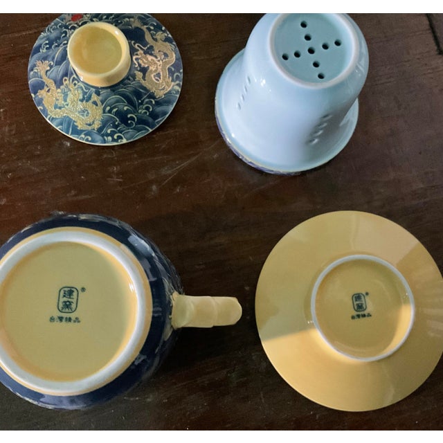 Ceramic Chinese Ceramic Teacup Set With Dragon Design For Sale - Image 7 of 7