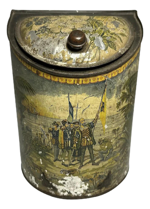 Antique Tin-Litho Tobacco Canister: Ponce de Leon General Store Display