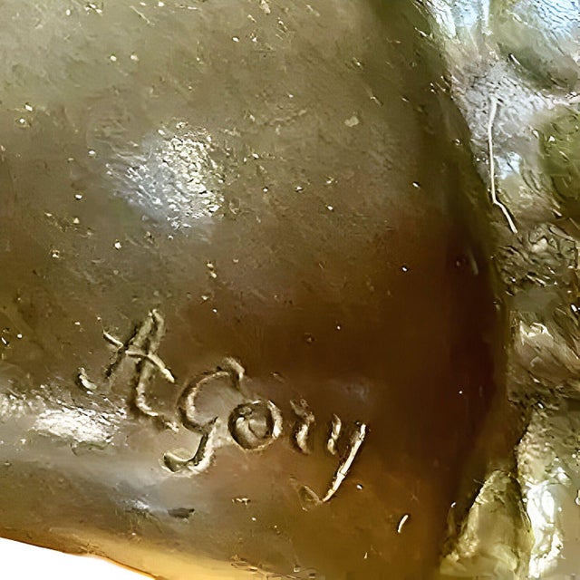 Art Deco Bronze Flapper Girl Statue on Marble by Affortunato Gory For Sale - Image 10 of 10