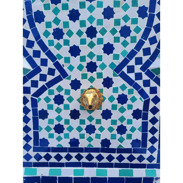 Just arrived! This beautiful blue, white, and aqua handmade Moroccan mosaic tile fountain was crafted in Marrakech,...